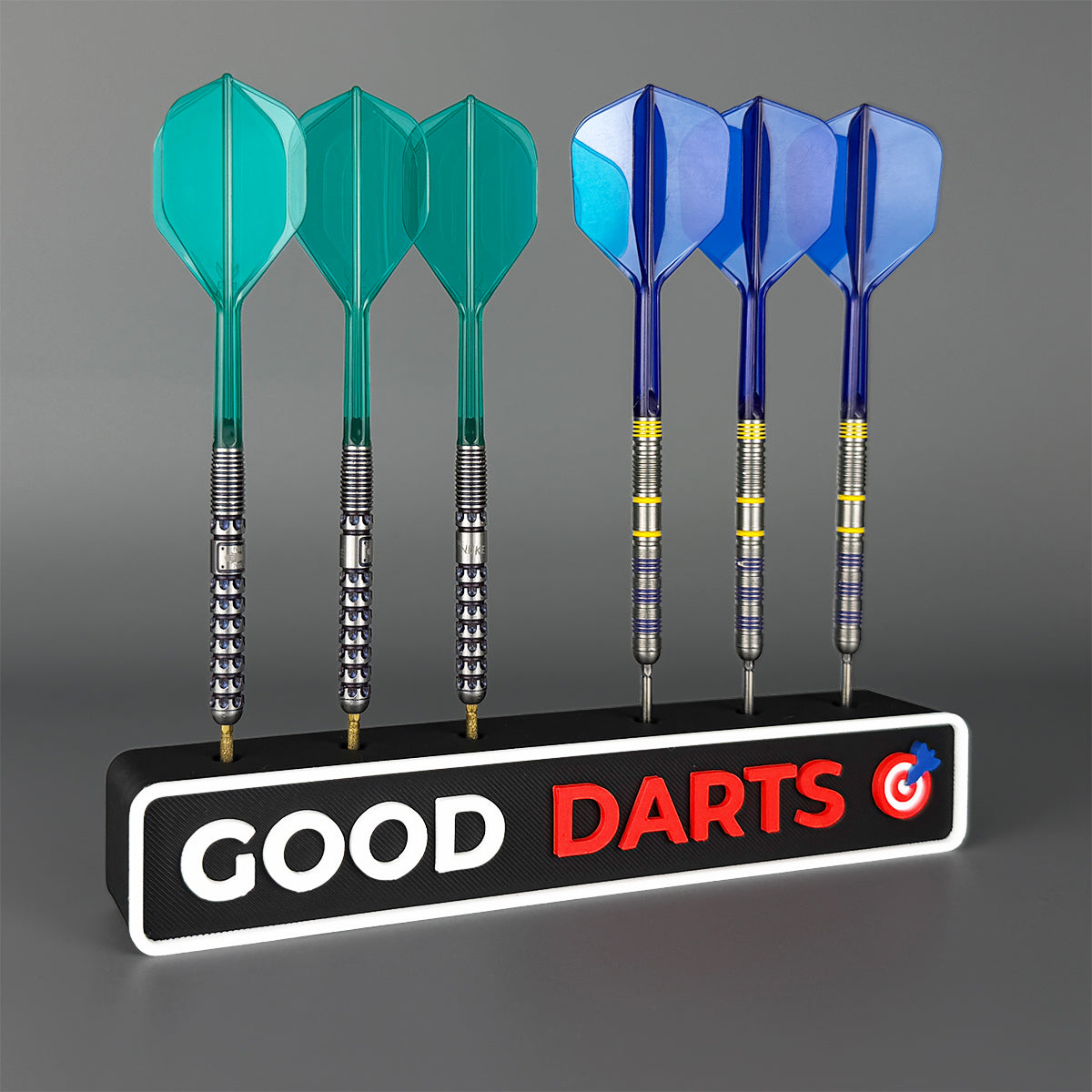 Dart-Halter "GOOD DARTS" – Dart-Halterung für Wand & Tisch für 6 Darts